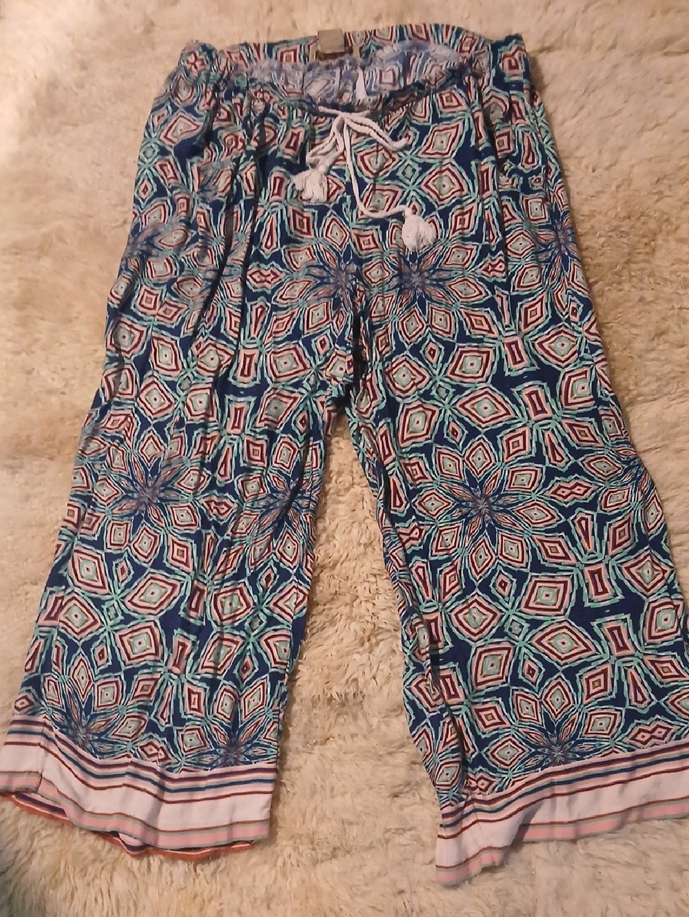 Democracy Navy, Teal & Coral Geometric Pants